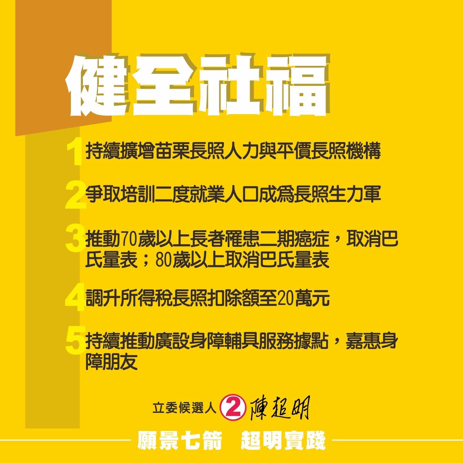 陳超明 健全社福 呼應侯友宜市長取消巴氏量表的政見